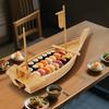 Bamboo Sushi Boat Serving Tray with Dry Ice Smoker, 31.5 Inch Elegant Wooden Platter for Sashimi Appetizer Party