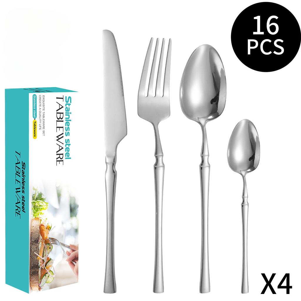 Stainless Steel Ins French Style Small Waist Light Luxury Retro Style Spork for Western-Style Food 16-Piece Set