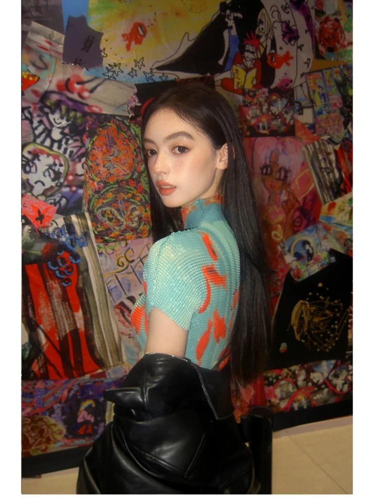 Женские облегающие футболки с коротким рукавом, футболки с принтом тай-дай, эластичные укороченные топы Goblin Core 2000-х годов, кокетка Gyaru Aesthetic Kpop Kawaii Summer