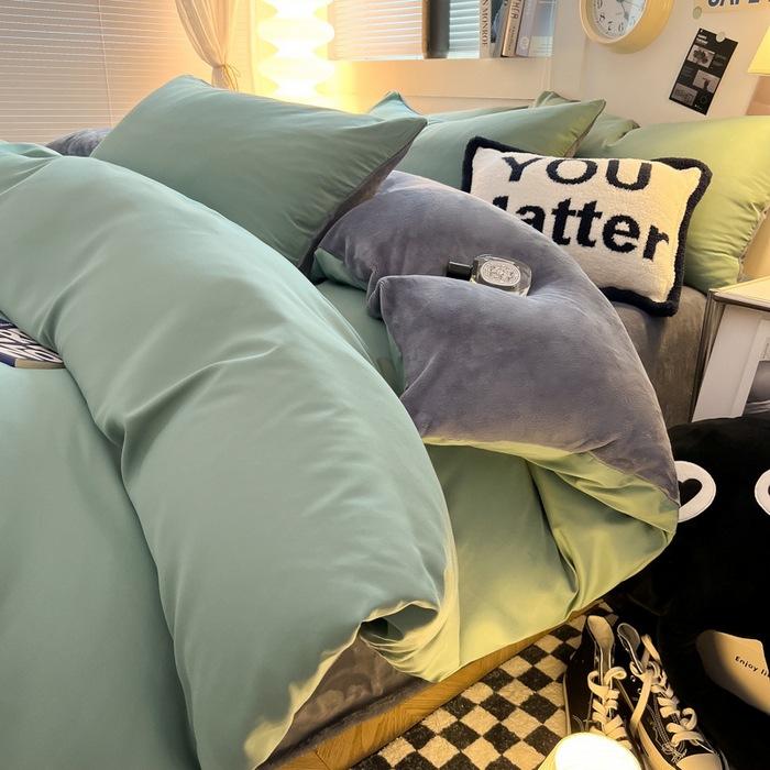 Комплект из четырех предметов из молочного флиса, простыни из стираного хлопка, утолщенный флис, простой полосатый комплект из трех предметов для общежития