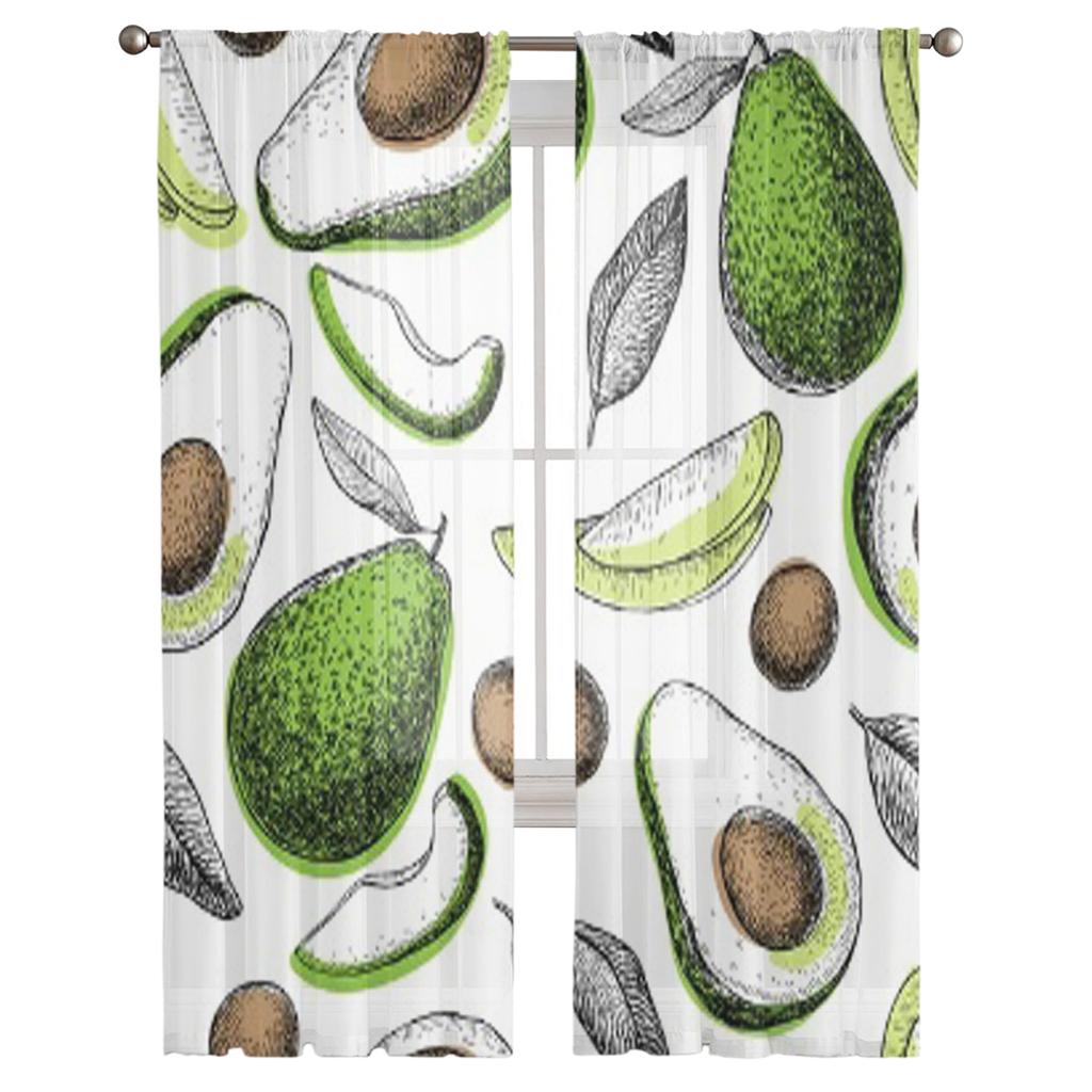 Avocado Sheer Curtains for Living Room Transparent Tulle Window Treatments Bedroom Kitchen Home Decor Veil Drapes