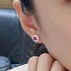 Small Flower Bud Simulation Red Corundum Color Treasure Full Of Diamond Stud Earrings To Complement The Daily Commute Accessories