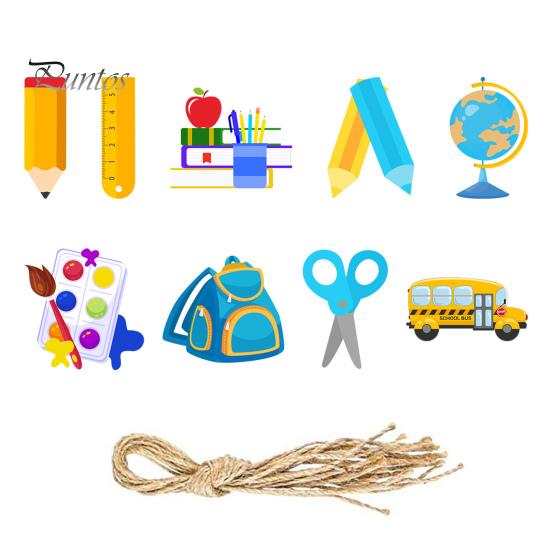 18 шт., украшения для школы, деревянный подвесной баннер, линейка, книга, рюкзак в форме автобуса, подвесной декор, украшения для вечеринки, принадлежности