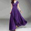 Women'S Deep V Neck Solid Color Dress Elegant Party Dresses for Women Short Sleeves Chiffon High Waist Closing Long Dresses