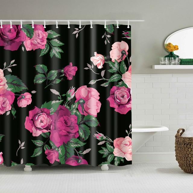Chinese Style Flower Branch Landscape Shower Curtain 3D Printing Sunflower Bathroom Accessories Sets Waterproof Polyester Screen