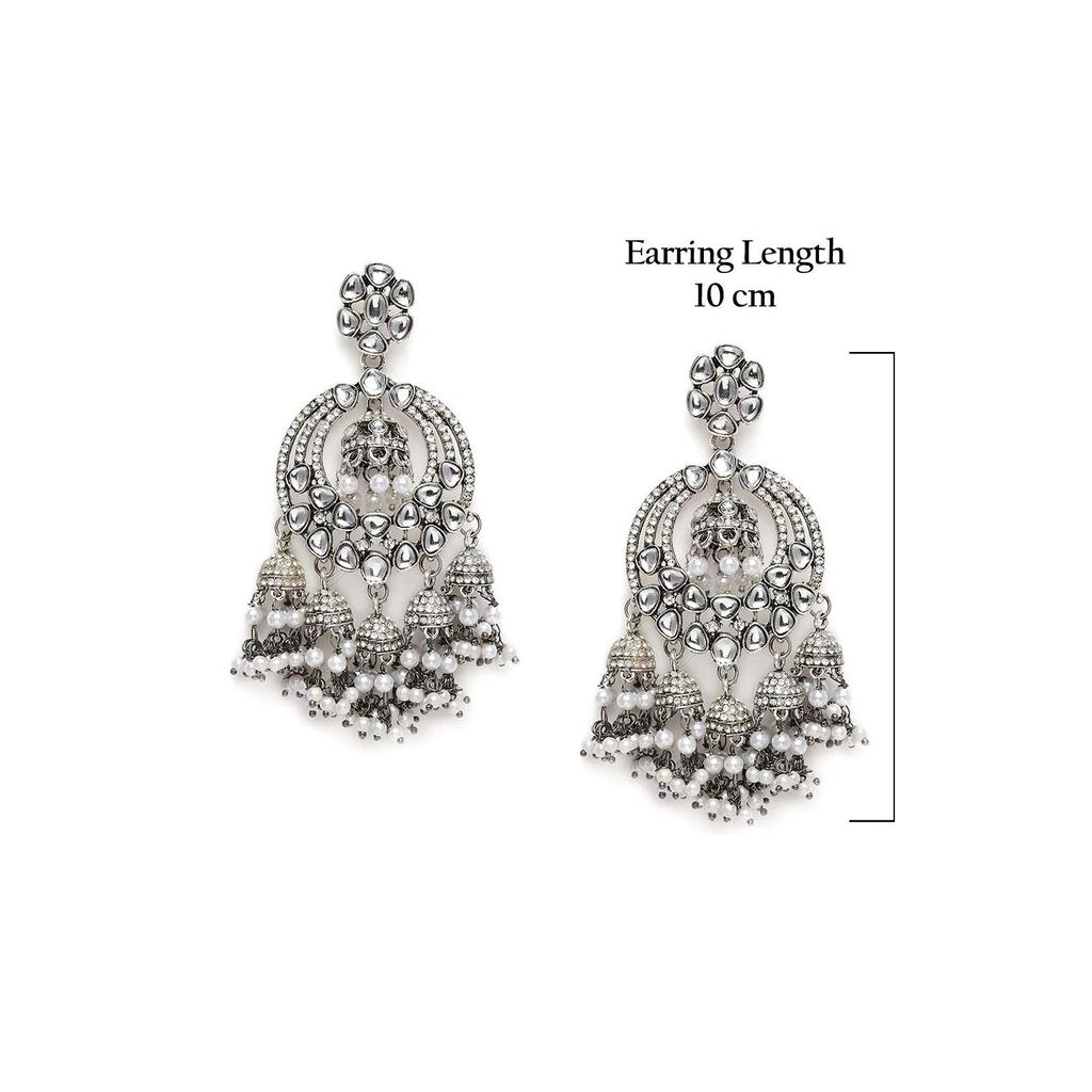 Женские серьги-капли Jhumki Drops из антикварного серебра с кунданом и австрийскими бриллиантами