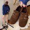Retro belt buckle inner heightening velvet cotton shoes women's winter Maillard thermal bag heel women's shoes
