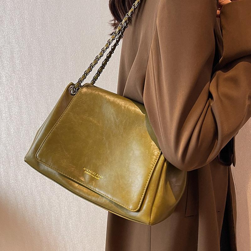 Сумки через плечо из искусственной кожи с цепочкой для женщин, осенне-зимние женские сумки-тоут для поездок на работу, однотонные, большой емкости