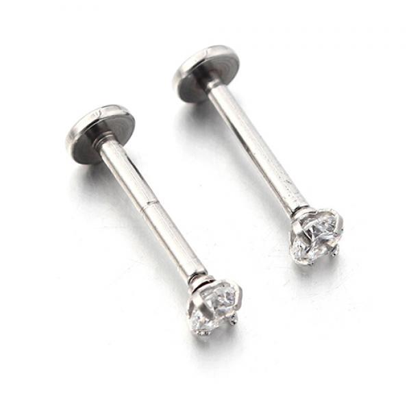 2 Pcs Stainless Steel Lip Ring Piercing Jewelry Charms Rhinestone Lips Studs