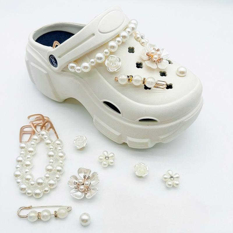 Подвеска для обуви Crocs DIY Vintage Pearl Metal Five Leaf Flower Украшения для обуви Пряжка для Croc Подвески Аксессуары для обуви с отверстиями