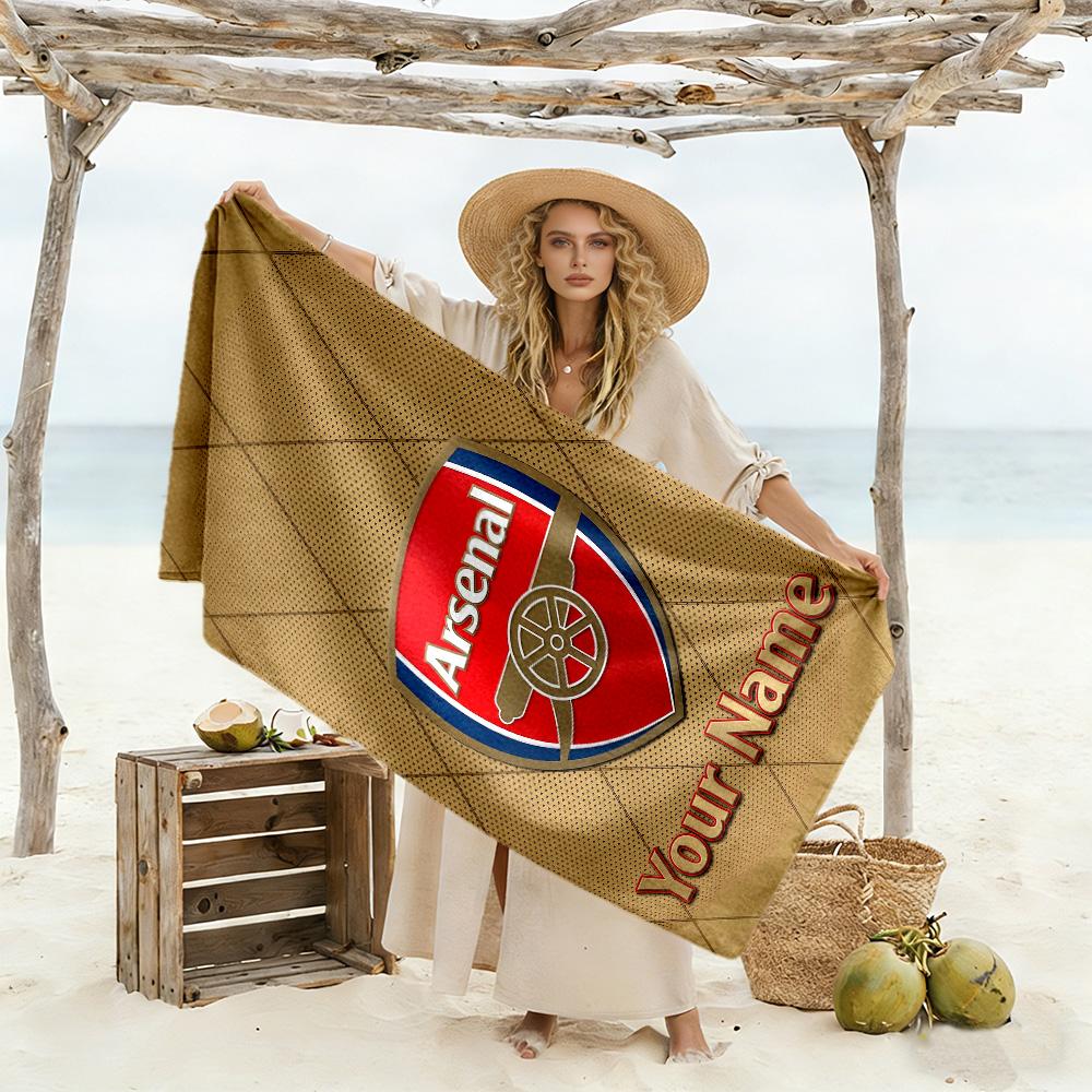 Arsenal F.c. Customizable Name Beach Towel Super Soft Microfiber Quickdry Fabric Suitable for Swimming Gym Camping Yoga Vacation