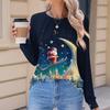 Women's Fashionable Casual Christmas Printed Pleated Comfortable Round Neck Loose Long Sleeve T-Shirt Top