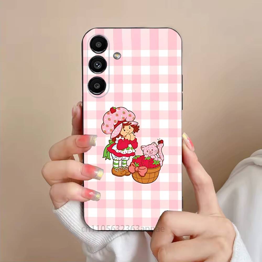 S-Клубника-S-Шорткейки Милый Чехол Для Телефона Для Samsung S25,24,21,22,23,S30,Ultra,S20,Plus,Fe,Lite,Note,S10,S9,Черный Мягкий Чехол