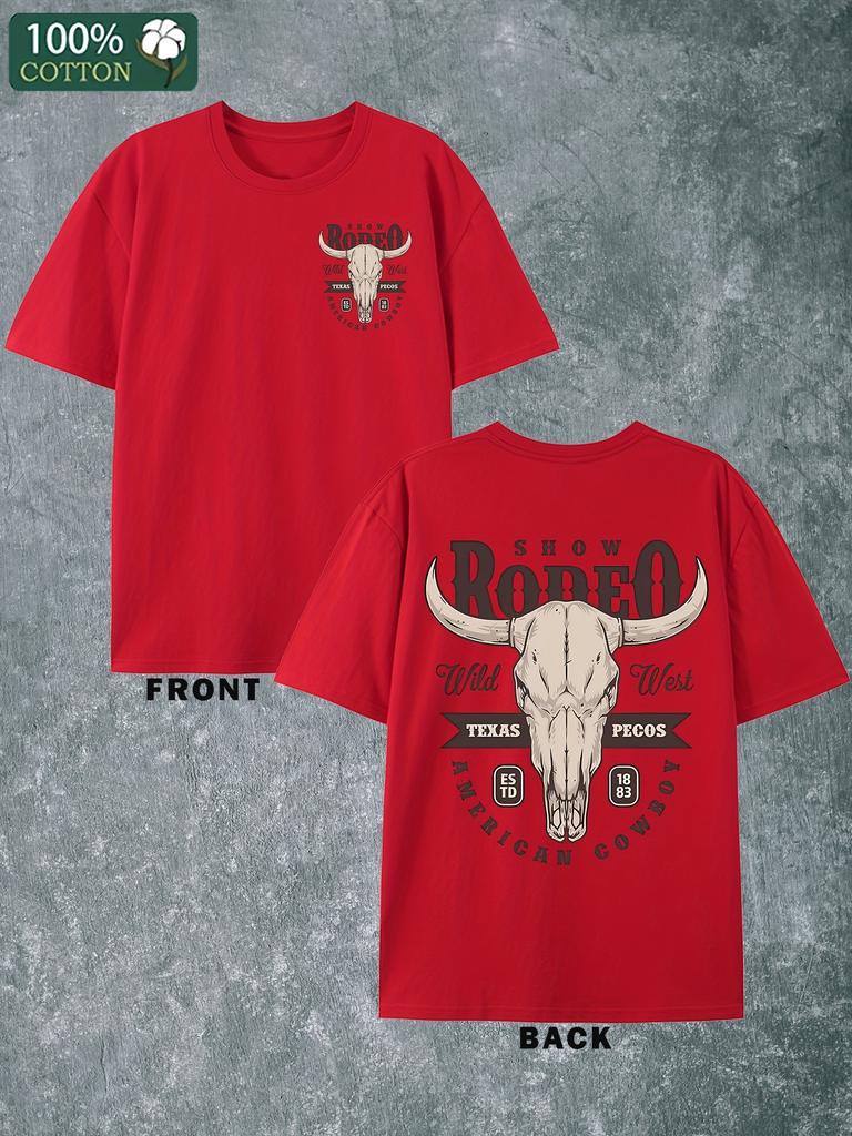 Ковбойская футболка Texas Pecos Дикий Запад Родео Хлопковая футболка Мужская Круглый вырез Короткий рукав Хлопковая Повседневная футболка Свободного стиля