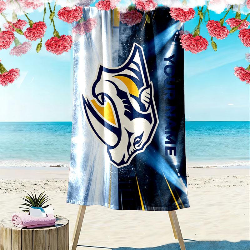 Custom Name,Nashville Predators Print Beach Towel, Large Soft Quick Dry Towel for Beach Camping Swimming