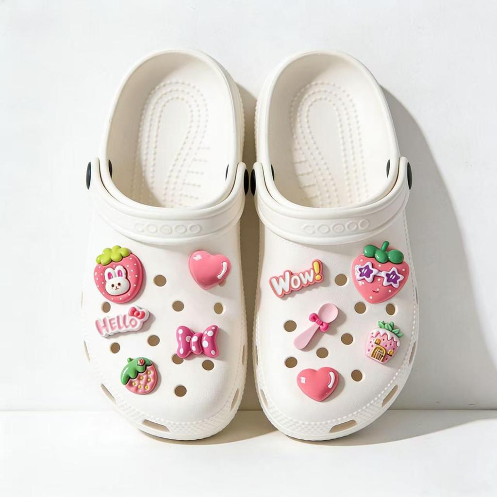 Набор розовых клубничных DIY заколок для волос, брелоков и шармов для Crocs из смолы