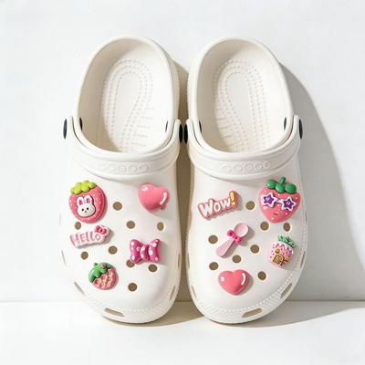 Набор розовых клубничных DIY заколок для волос, брелоков и шармов для Crocs из смолы