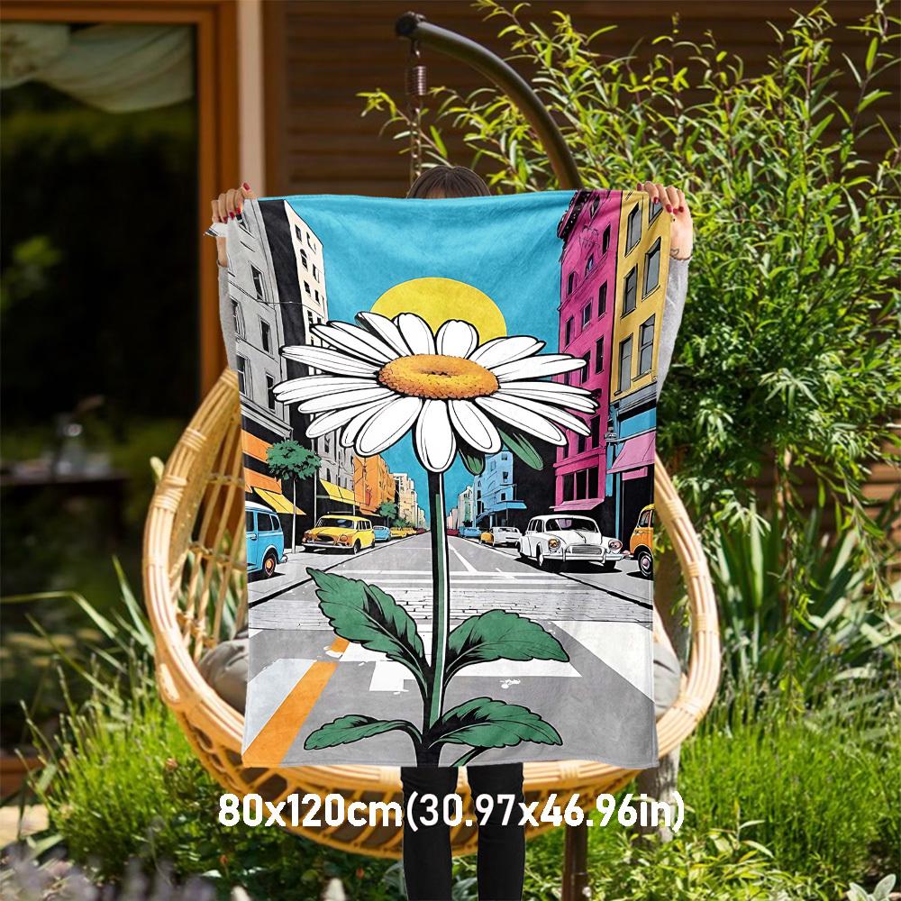 1pc flower street Outdoor Flannel Blanket Soft Warm All-Season Throw for Sofa Bed Car Camping Office, Cozy Gift Idea1270S