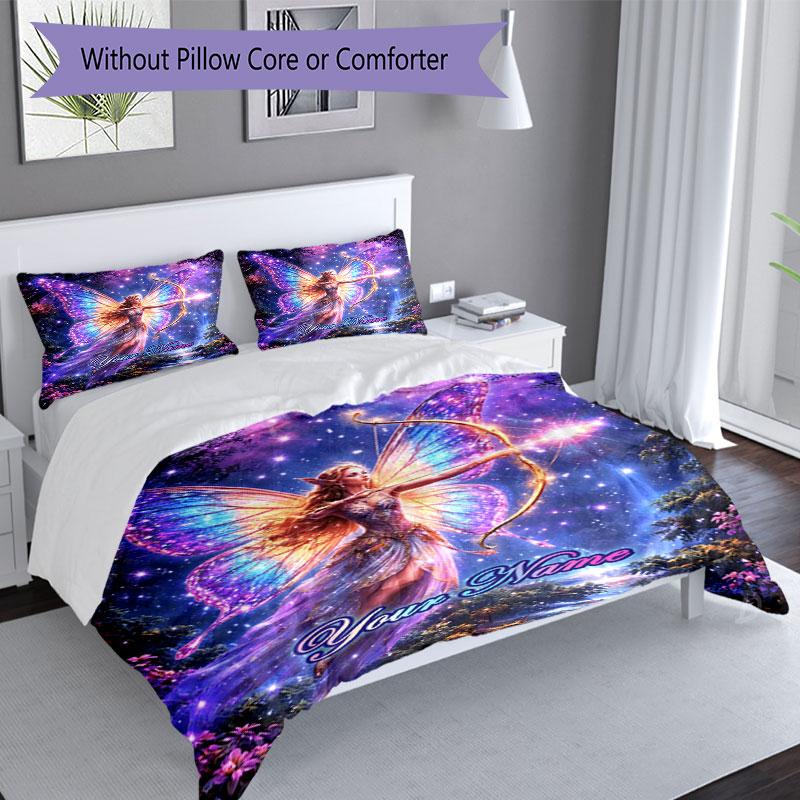 3pcs Custom Name Forest Fantasy Bedding Set Printed Bedding Set Duvet Cover Closure Includes 1 Duvet Cover & 2 Pillowcases Bedroom Decor