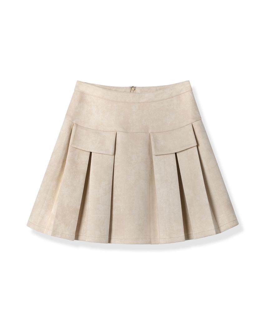 Urban Dress Pocket Mini Suede Pleats Skirt Brown