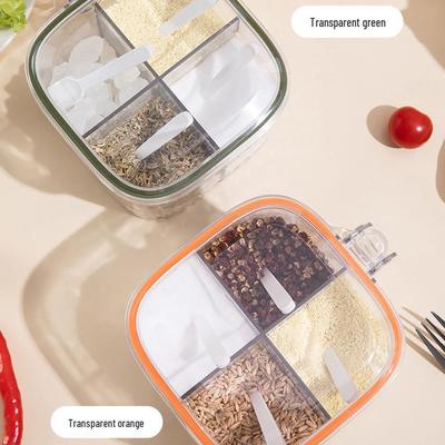 Прозрачная кухонная емкость для специй с четырьмя отделениями, ручкой-ложкой и крышкой - Прочный пластиковый органайзер для приправ