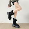 Black Retro Thick Heel Platform Martin Boots Women's 2025 New Spring and Autumn British Style Thin and Heightened Medium Boots