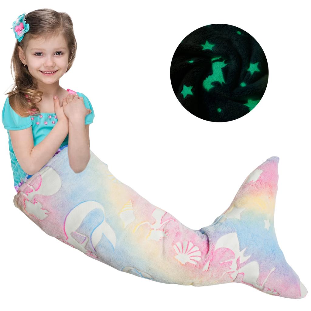 Flannel Mermaid Sleeping Bag Super Soft Luminous Mermaid Blanket Flannel Girls Mermaid Tail Blanket Gifts for Girls 3 to 6 Years