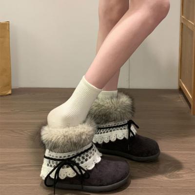 Suding меховые интегрированные сноубутсы женские 2025 осень новые плюшевые теплые хлопковые туфли пушистые хлопковые сапоги