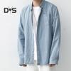 Мужская хлопковая джинсовая рубашка с длинным рукавом, повседневная рубашка с лацканами, однотонная свободная рубашка на пуговицах для повседневной носки, работы и улицы