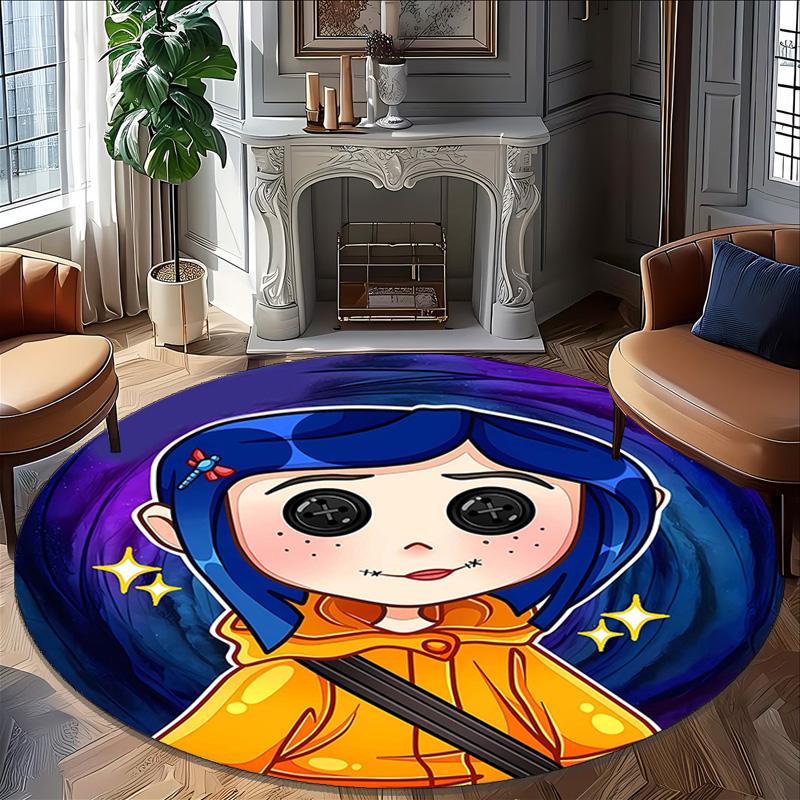 1pc Coraline Design Printed Area Round Carpet for Bedroom Living Room Home Decor Rugs Mat Non Slip Mat Rug for Bedside