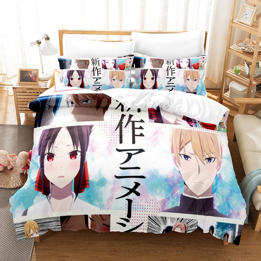 Постельное белье Kaguya Sama Love Is War 3 предмета Полный набор с принтом персонажей аниме Кагуя-сама: Любовь — это война Все размеры Настраиваемый Для фанатов аниме