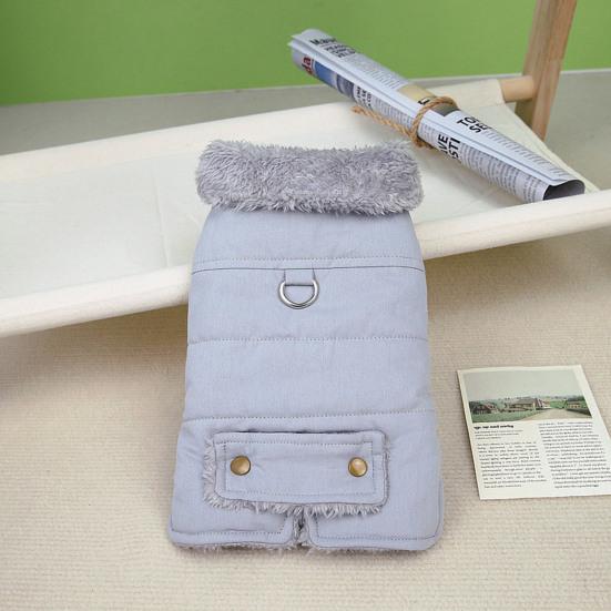 Хлопковое пальто для домашних животных, стильная застежка на пуговицы, теплая и удобная верхняя одежда для собак и кошек с тяговым кольцом на зиму