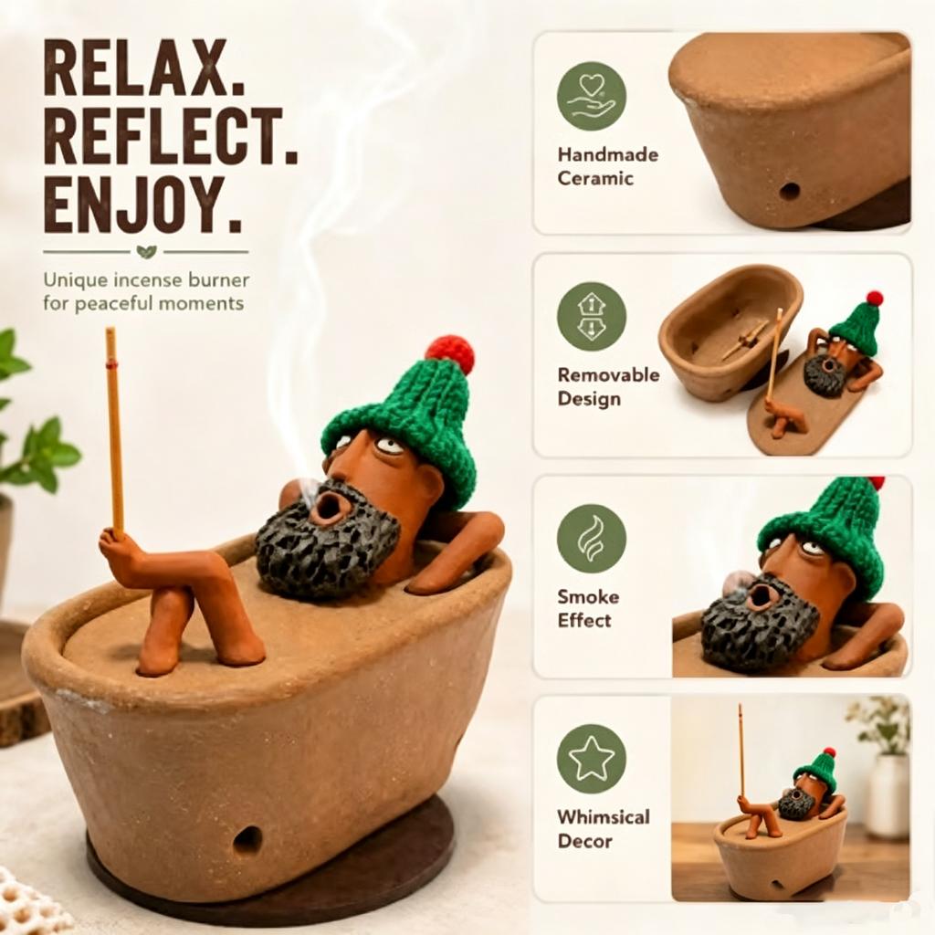 Funny Bathtub Man Incense Stick Holder Handcrafted Clay Incense Burner Creative Home Desktop Decor Aromatherapy Ornament