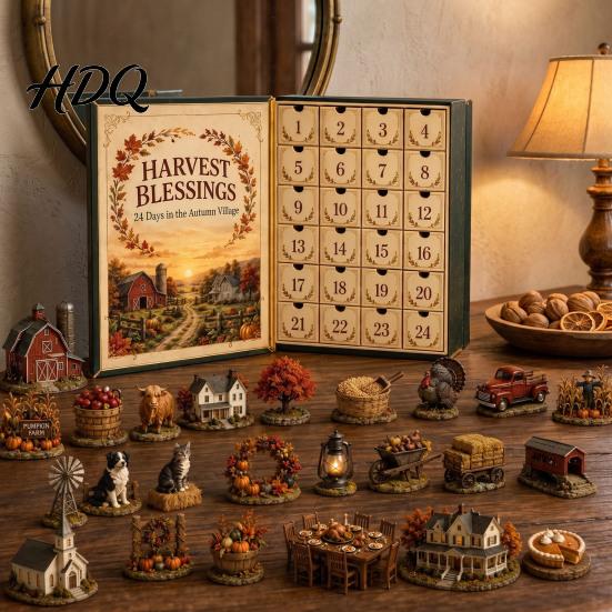 Holiday Tabletop Display Harvest Blessings Advent Calendar 24 Days Countdown to Thanksgiving Calendar Gift Box