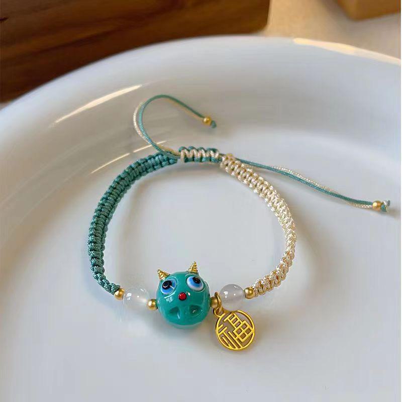 Имитация плетеного браслета из нефрита Хотан с пряжкой-миром, дизайн с двумя кольцами - женский подарок в этническом стиле