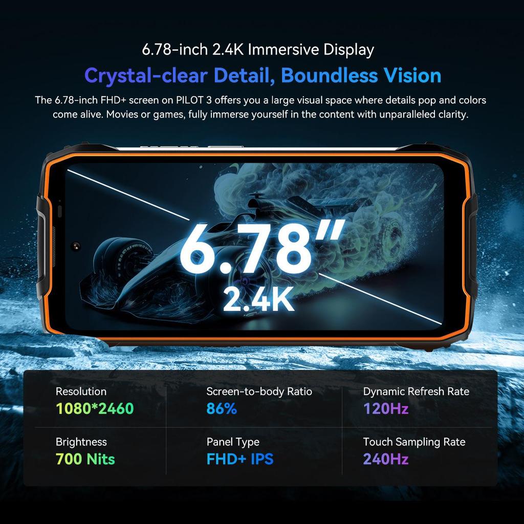 Blackview OSCAL PILOT 3 AI Android 15 5G Rugged Smartphone 6.78 Inch 2.4K 120Hz 12GB 256GB Mobile Phone 7500mAh