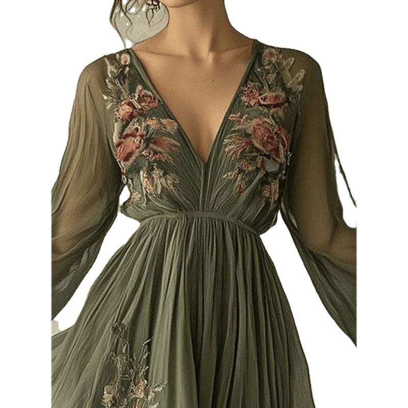 Платье макси с длинным рукавом и абстрактным принтом местности, весна/лето 2025