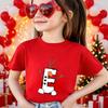 Cute Xmas Snowman Cartoon Letter Graphic 26 A‑Z Alphabet Children Christmas Party T‑Shirt Cotton Short Sleeve Kids Casual Tees