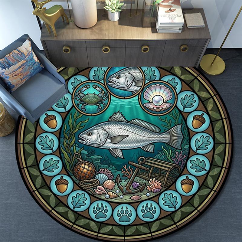 Marine Life Glass Round Area Rug Under Office Chairs Bedroom Living Room Home Decor