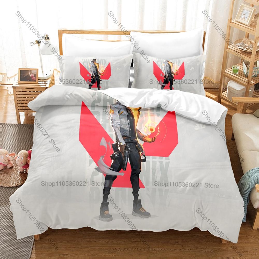 Phoenix Valorant Duvet Cover + 2 Pillowcases, Game Character Print Bedding Set Soft Bed Linen for Gamers Bedroom Decor
