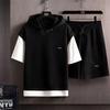 Waffle Two-Piece Plus-Size Men's Hooded T-Shirt and Shorts Casual Suit for Spring/Summer