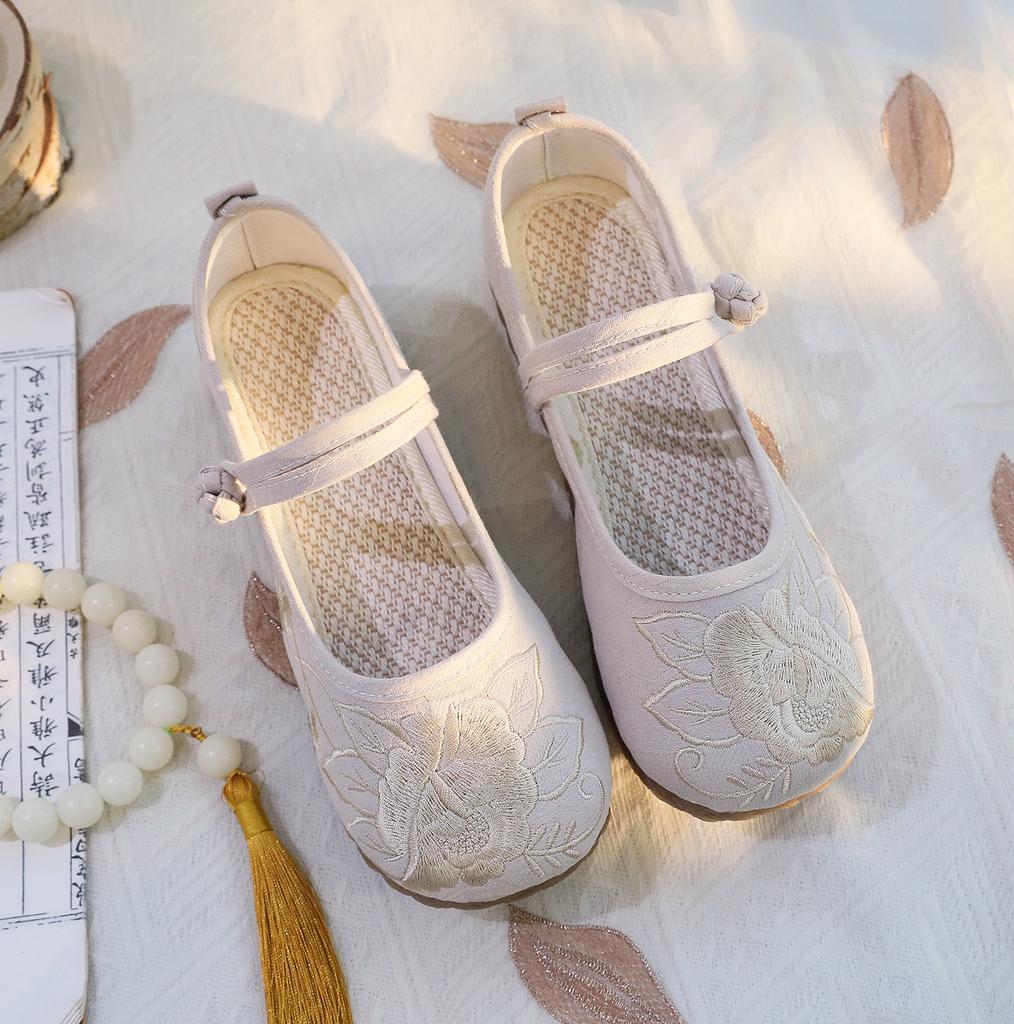 Винтажные китайские туфли из ткани ручной работы с вышивкой - Женские балетки для ханьфу, антикварные дышащие нескользящие туфли для ходьбы