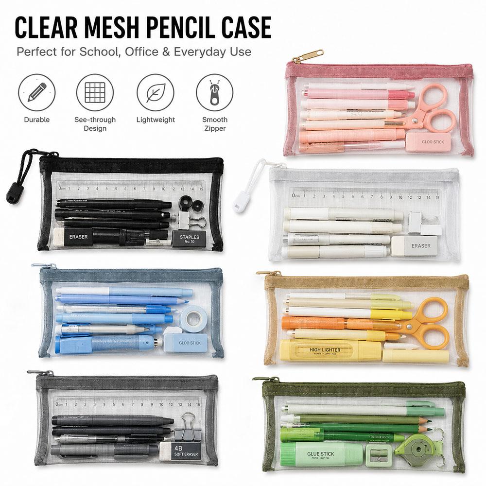 Transparent Pen Bag Square Shape Stationery Pouch Portable Storage Pouch Beauty Tool Storage