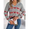 Autumn and Winter Casual Lantern Sleeve Contrast Color Love Pullover Sweater