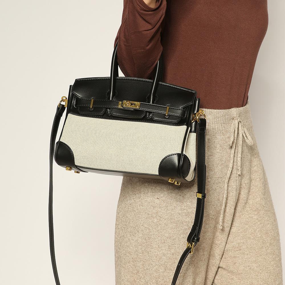 Two-tone platinum bag for women 2024 summer crossbody bag casual canvas and leather patchwork bag large capacity soft leather handbag shoulder bag