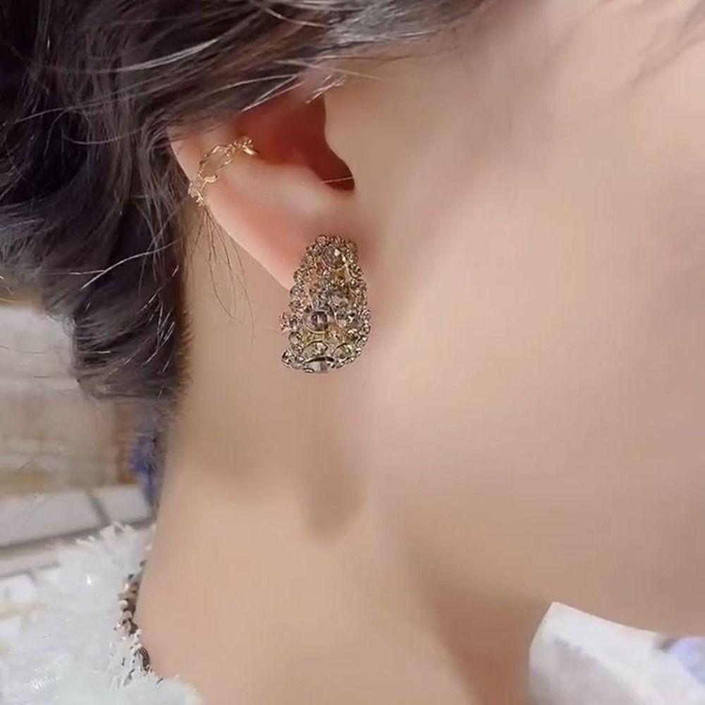 Girl Gift Geometric Crystal C Shaped Stud Earrings Women Earrings Korean Style Earrings Ear Studs