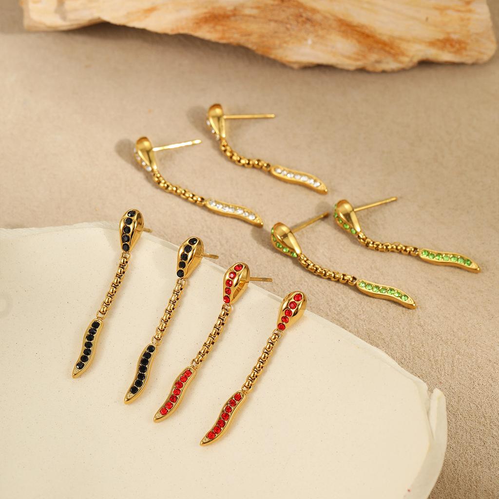 GEMCHIC Women's Snake Drop Earrings Stainless Steel Gold Plated CZ Statement Jewelry for Party