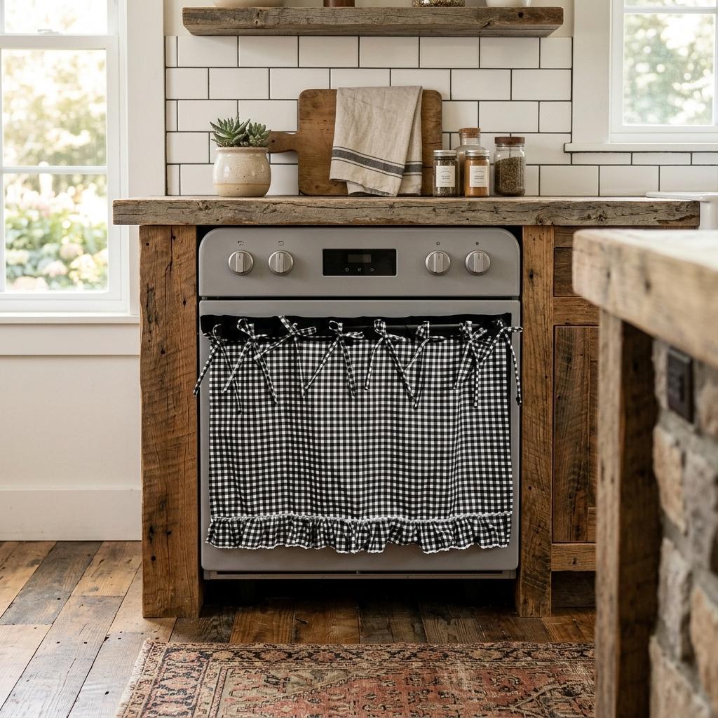 Kitchen Decor Oven Cover Cotton Linen Blend Protective Sleeve Anti Oil Stain Foldable Dustproof for Home Bakery Rustic Style