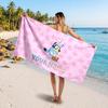 Bluey Customized Name Text Beach Towel, Soft Absorbent Towel Beach Pool Travel Personal Gift