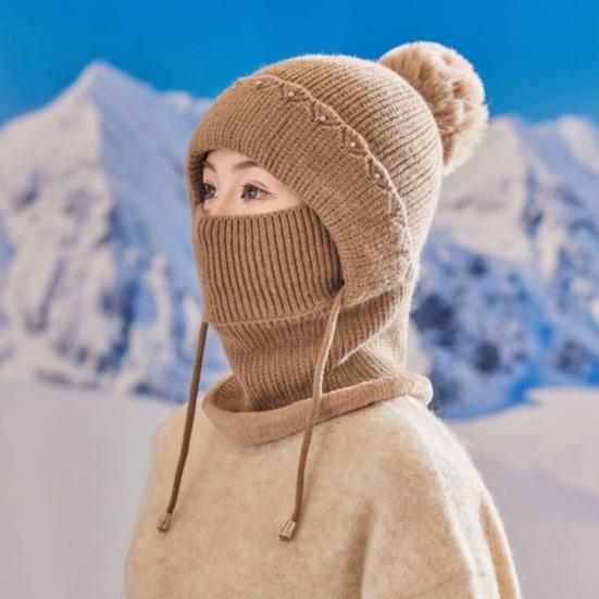 Женская ветрозащитная вязаная шапка с флисовой подкладкой 3-в-1 шарф-капюшон для холодной погоды, для катания на лыжах, пеших прогулок, головной убор